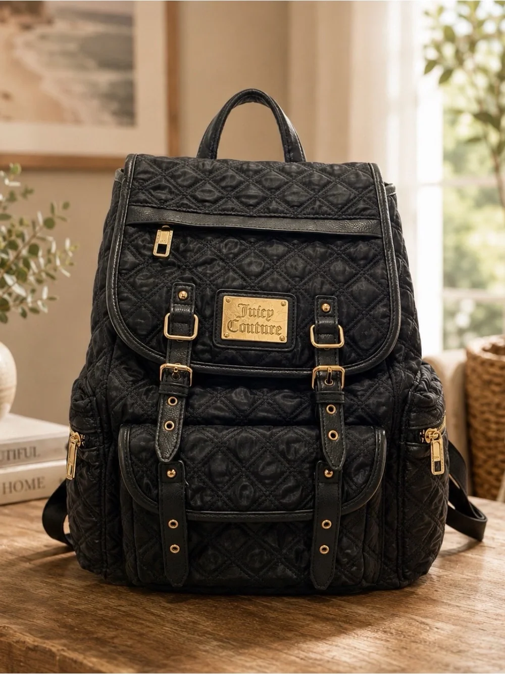 Juicy Couture black quilted backpack with adjustable straps